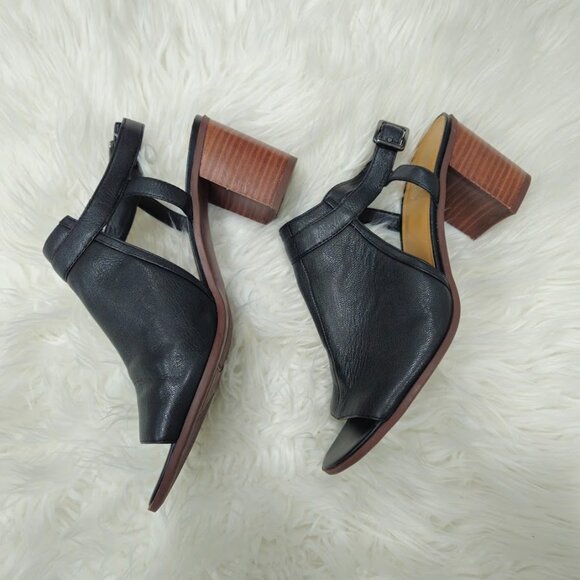 Franco Sarto Harlet Genuine Leather Black Cut Out Peep Toe Heels Boots Sandals - Picture 3 of 9